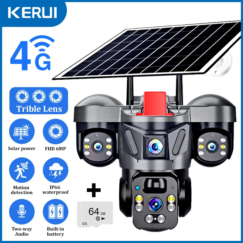 KERUI V380 Pro Outdoor PTZ 6MP WIFI 4G Solar Camera Home Security Triple Lens Camera Solar Panel CCTV Video Surveillance - Image 7