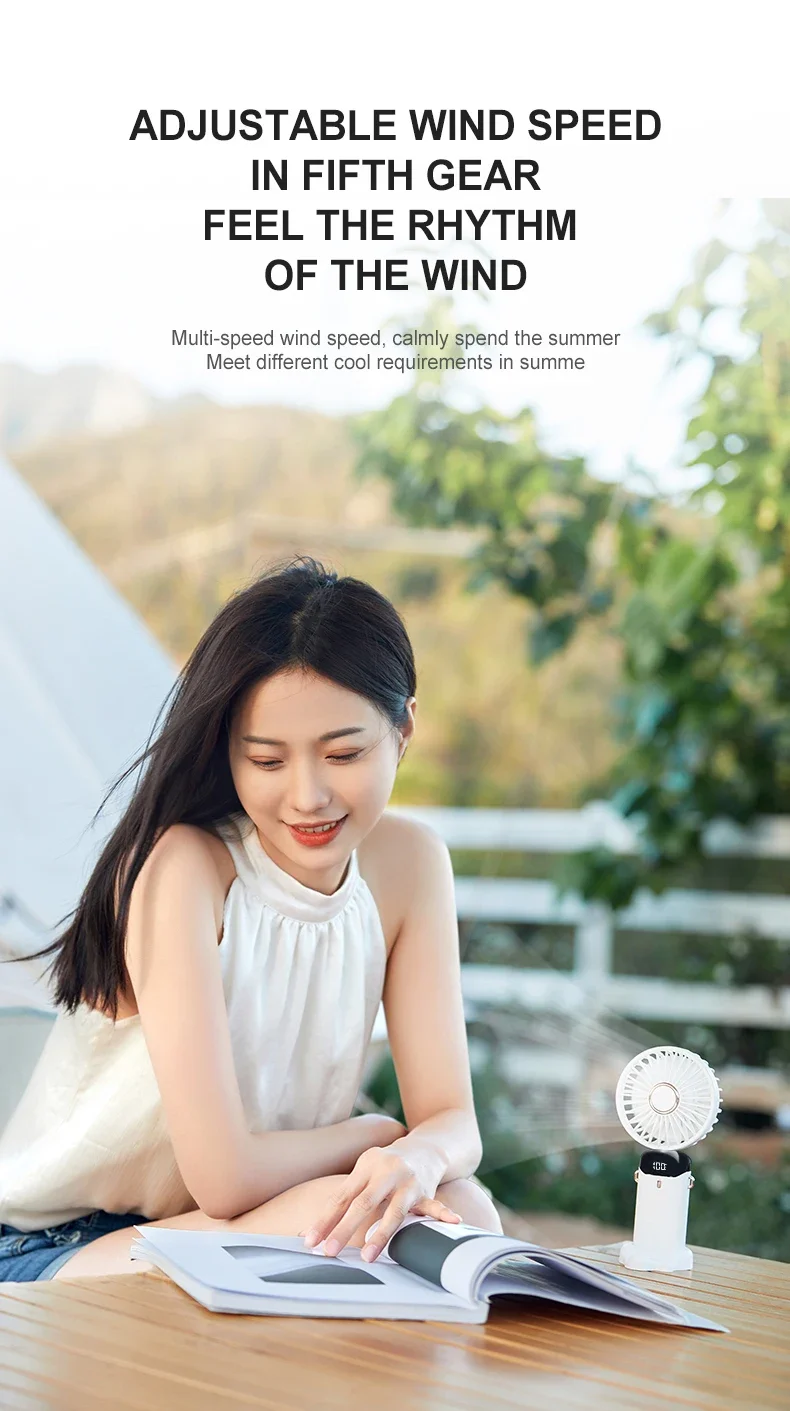 Xiaomi USB Handheld Mini Fan Foldable Portable Neck Hanging Fans 5 Speed Rechargeable Fan with Phone Stand - Image 18