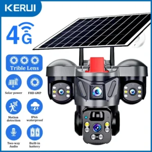 KERUI V380 Pro Outdoor PTZ 6MP WIFI 4G Solar Camera Home Security Triple Lens Camera Solar Panel CCTV Video Surveillance