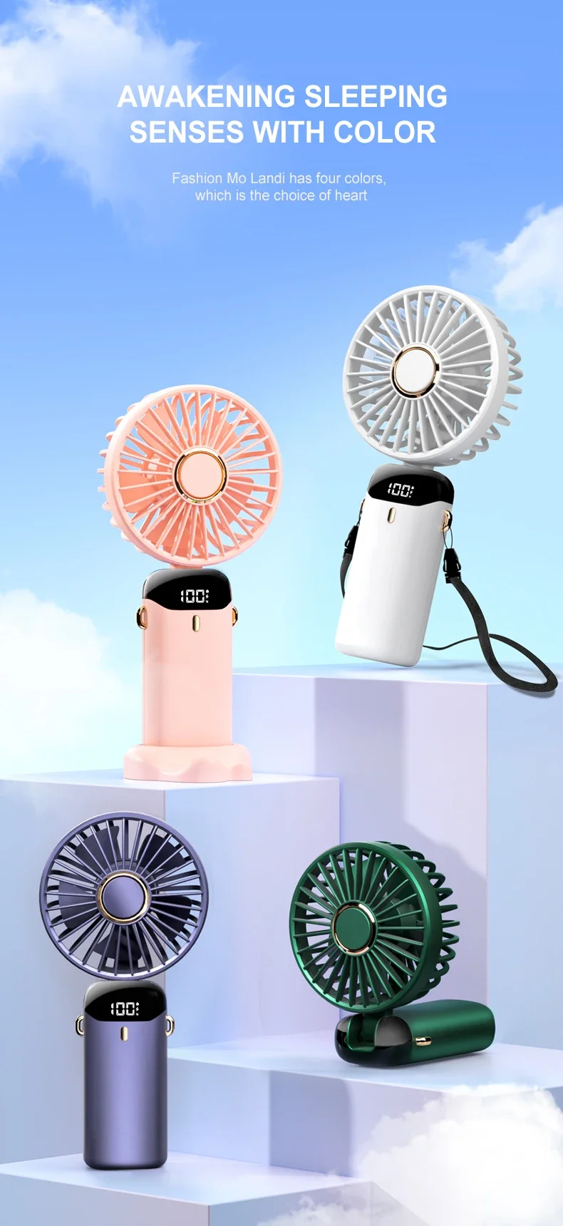 Xiaomi USB Handheld Mini Fan Foldable Portable Neck Hanging Fans 5 Speed Rechargeable Fan with Phone Stand - Image 13