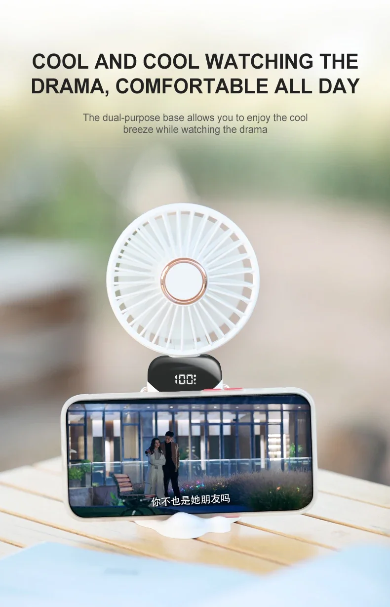 Xiaomi USB Handheld Mini Fan Foldable Portable Neck Hanging Fans 5 Speed Rechargeable Fan with Phone Stand - Image 26