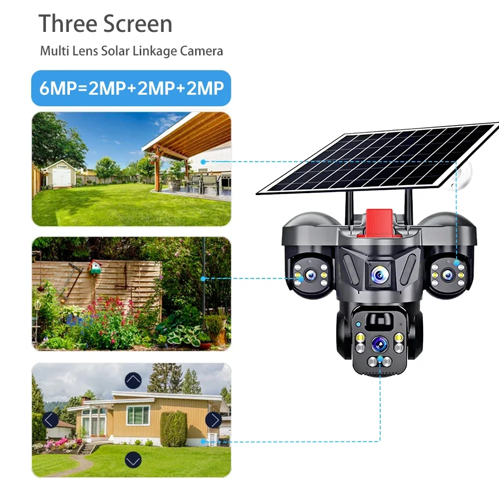 KERUI V380 Pro Outdoor PTZ 6MP WIFI 4G Solar Camera Home Security Triple Lens Camera Solar Panel CCTV Video Surveillance - Image 2
