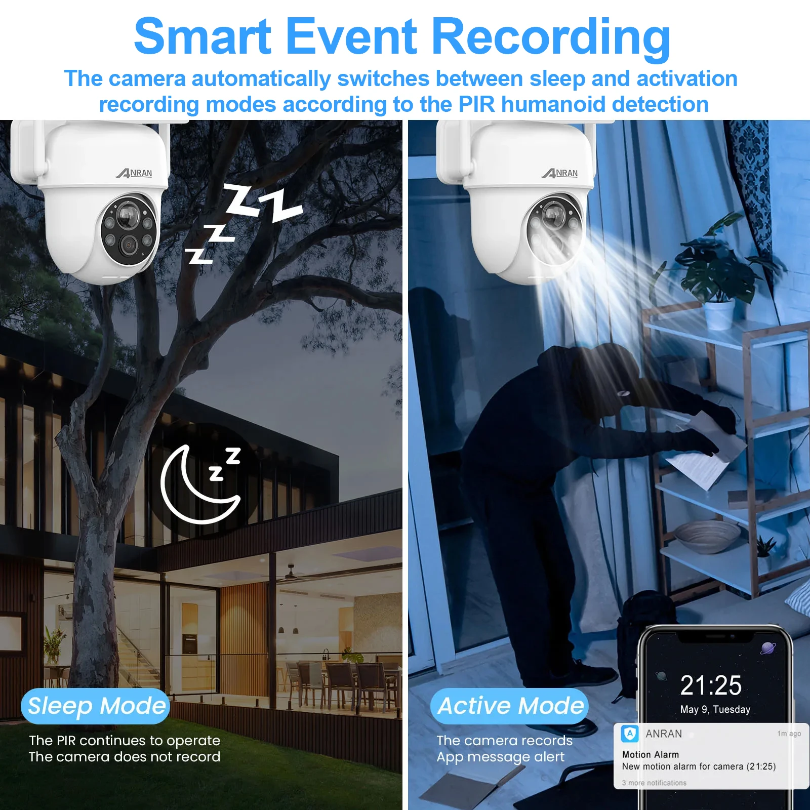 ANRAN 2K 3/5MP Solar Camera 2.4G Wifi Surveillance Security Cameras Home Protection Sloar Battery Cameras PIR Humanoid Detection - Image 2