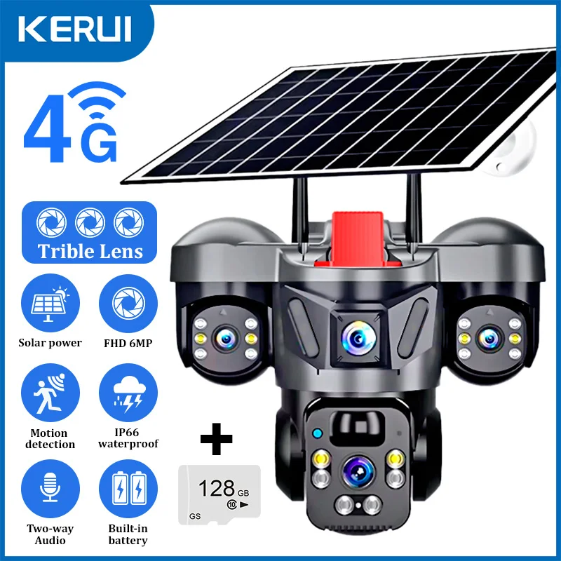 KERUI V380 Pro Outdoor PTZ 6MP WIFI 4G Solar Camera Home Security Triple Lens Camera Solar Panel CCTV Video Surveillance - Image 14