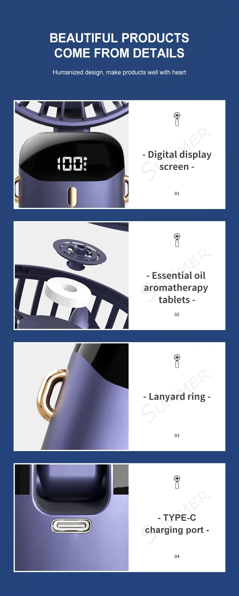 Xiaomi USB Handheld Mini Fan Foldable Portable Neck Hanging Fans 5 Speed Rechargeable Fan with Phone Stand - Image 32