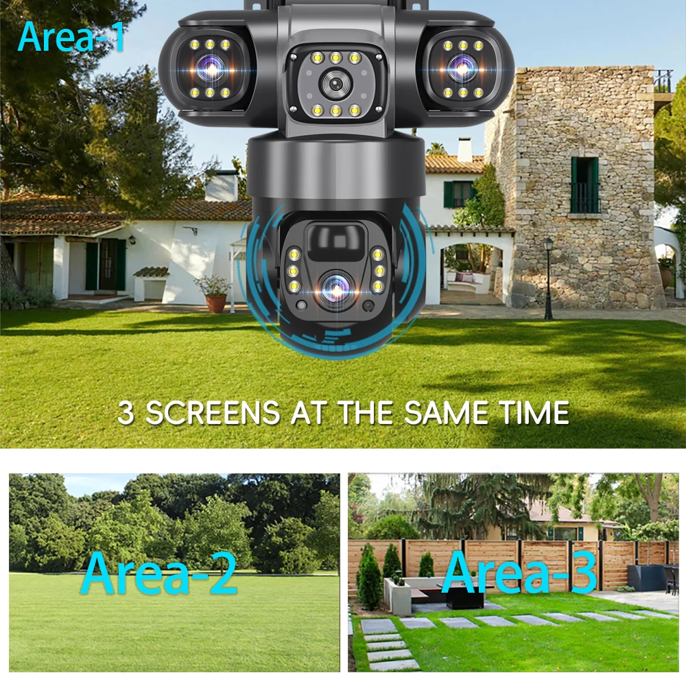 V380 Pro Solar Camera 4G SIM Outdoor 3 Lens Three Screens Webcam PIR Human Detect CCTV Security Video Battery PTZ IP Camara - Image 3